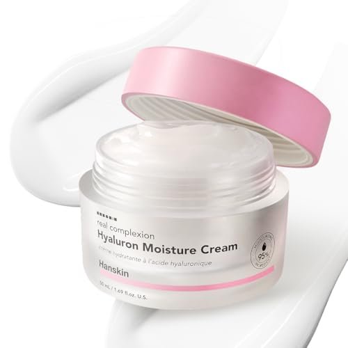Hanskin Real Complexion Hyaluronic Moisture Cream - Hydrating Face Moisturizer with Hyaluronic Acid, Niacinamide & Vitamin E for Sensitive & Dry Skin, Korean Skincare, 1.69 fl.oz. Avelisse