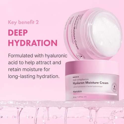 Hanskin Real Complexion Hyaluronic Moisture Cream - Hydrating Face Moisturizer with Hyaluronic Acid, Niacinamide & Vitamin E for Sensitive & Dry Skin, Korean Skincare, 1.69 fl.oz. Avelisse