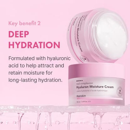 Hanskin Real Complexion Hyaluronic Moisture Cream - Hydrating Face Moisturizer with Hyaluronic Acid, Niacinamide & Vitamin E for Sensitive & Dry Skin, Korean Skincare, 1.69 fl.oz. Avelisse
