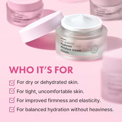 Hanskin Real Complexion Hyaluronic Moisture Cream - Hydrating Face Moisturizer with Hyaluronic Acid, Niacinamide & Vitamin E for Sensitive & Dry Skin, Korean Skincare, 1.69 fl.oz. Avelisse