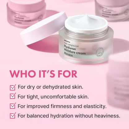 Hanskin Real Complexion Hyaluronic Moisture Cream - Hydrating Face Moisturizer with Hyaluronic Acid, Niacinamide & Vitamin E for Sensitive & Dry Skin, Korean Skincare, 1.69 fl.oz. Avelisse