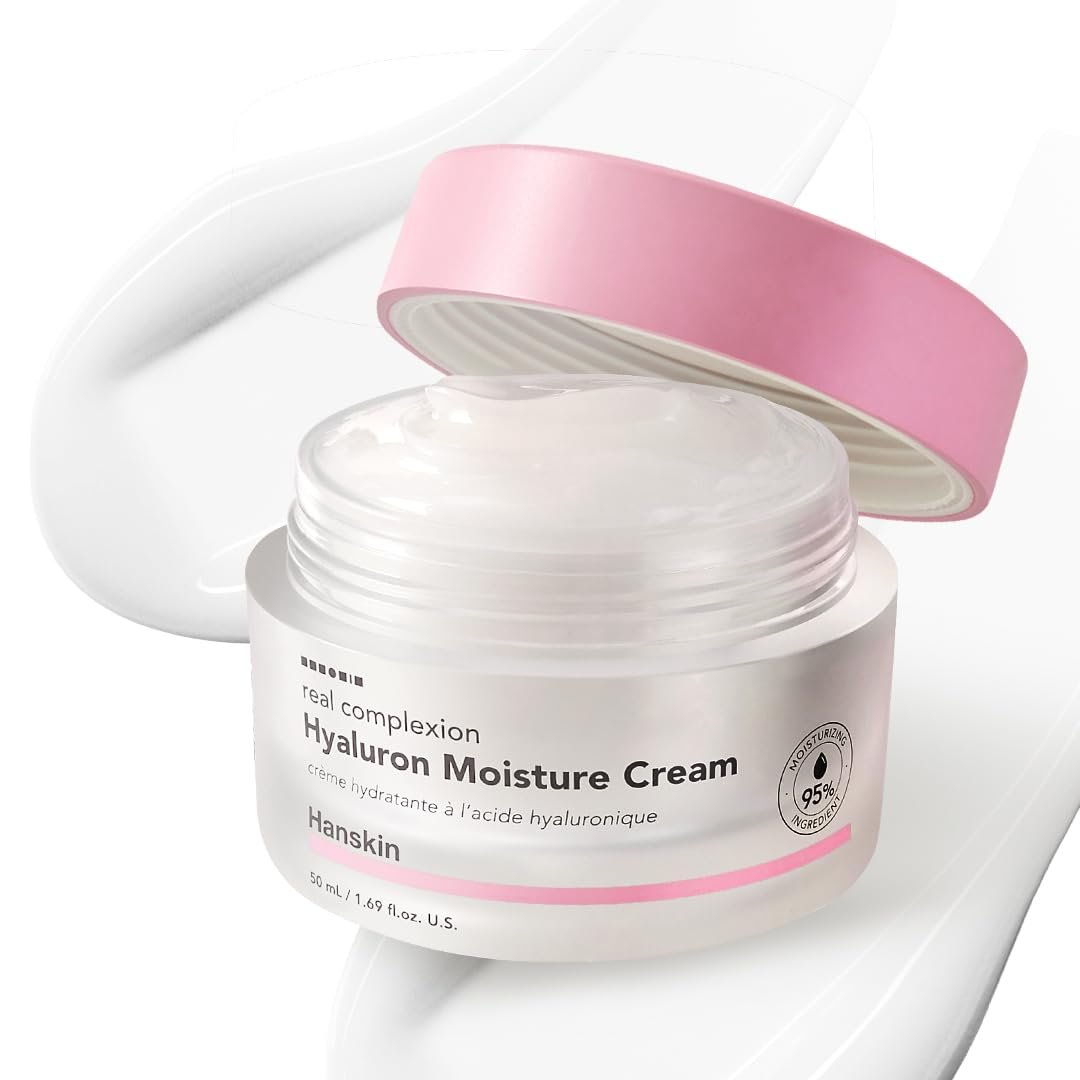 Hanskin Real Complexion Hyaluronic Moisture Cream - Hydrating Face Moisturizer with Hyaluronic Acid, Niacinamide & Vitamin E for Sensitive & Dry Skin, Korean Skincare, 1.69 fl.oz. Avelisse
