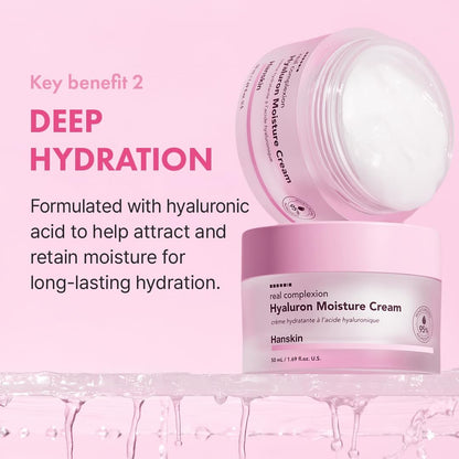 Hanskin Real Complexion Hyaluronic Moisture Cream - Hydrating Face Moisturizer with Hyaluronic Acid, Niacinamide & Vitamin E for Sensitive & Dry Skin, Korean Skincare, 1.69 fl.oz. Avelisse