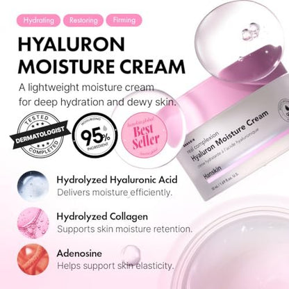 Hanskin Real Complexion Hyaluronic Moisture Cream - Hydrating Face Moisturizer with Hyaluronic Acid, Niacinamide & Vitamin E for Sensitive & Dry Skin, Korean Skincare, 1.69 fl.oz. Avelisse
