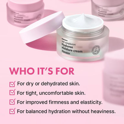 Hanskin Real Complexion Hyaluronic Moisture Cream - Hydrating Face Moisturizer with Hyaluronic Acid, Niacinamide & Vitamin E for Sensitive & Dry Skin, Korean Skincare, 1.69 fl.oz. Avelisse