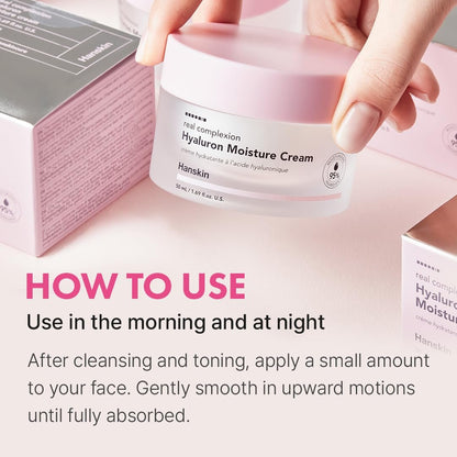 Hanskin Real Complexion Hyaluronic Moisture Cream - Hydrating Face Moisturizer with Hyaluronic Acid, Niacinamide & Vitamin E for Sensitive & Dry Skin, Korean Skincare, 1.69 fl.oz. Avelisse