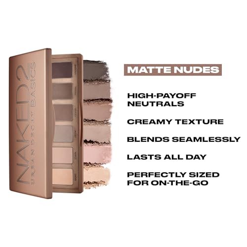 URBAN DECAY Naked 2 Basics Mini Eyeshadow Palette - 6 Matte Neutral Cool-Tone Shades, Ultra-Blendable, Travel-Friendly Avelisse