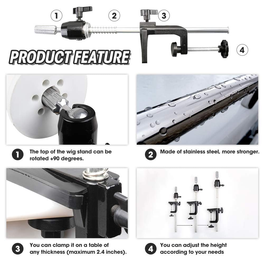 ZQIAN BEAUTY Adjustable C-Clamp Wig Stand – Metal Mannequin Head Holder for Styling & Display Avelisse