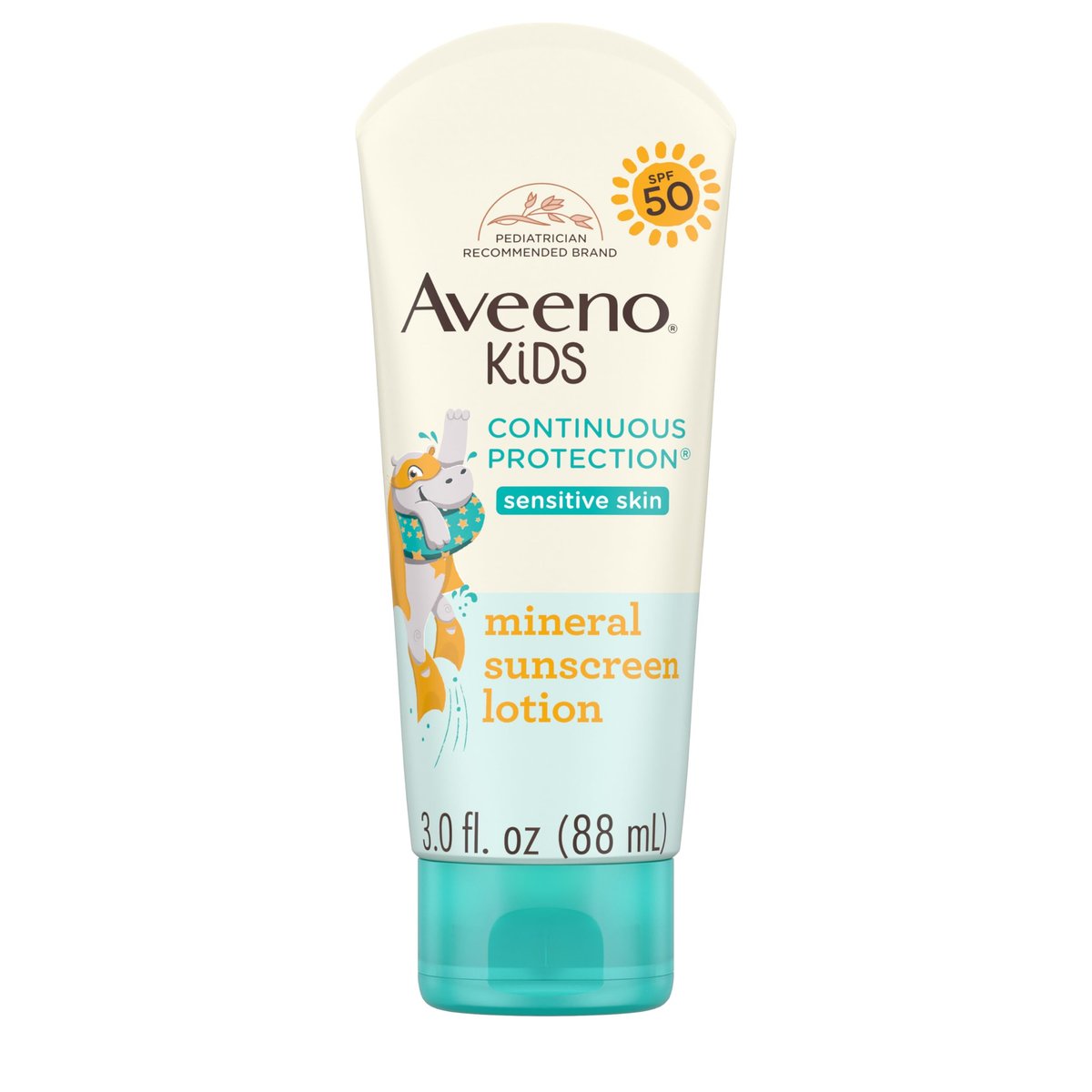 Aveeno Kids Continuous Protection Zinc Oxide Mineral Sunscreen Lotion SPF 50, Tear-Free, Sweat- & Water-Resistant, 3 fl. oz Avelisse