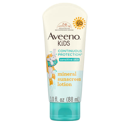 Aveeno Kids Continuous Protection Zinc Oxide Mineral Sunscreen Lotion SPF 50, Tear-Free, Sweat- & Water-Resistant, 3 fl. oz Avelisse