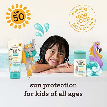 Aveeno Kids Continuous Protection Zinc Oxide Mineral Sunscreen Lotion SPF 50, Tear-Free, Sweat- & Water-Resistant, 3 fl. oz Avelisse