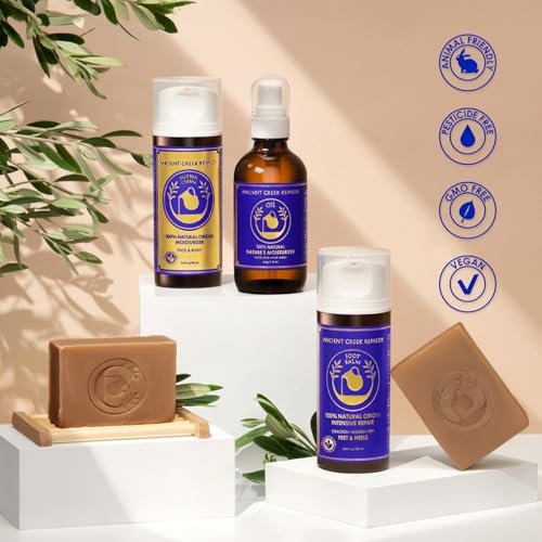 Ancient Greek Remedy Organic Spa Gift Set - Lavender Scented Body Oil, Face Moisturizer, Foot Balm & 2 Soap Bars for Women - Perfect for Christmas, Birthdays & Self Care Avelisse