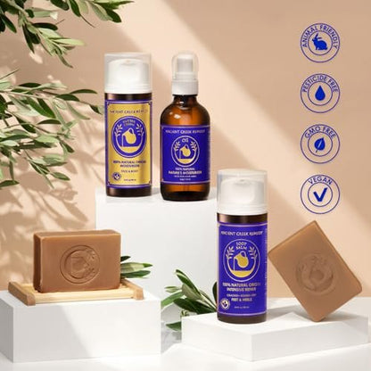 Ancient Greek Remedy Organic Spa Gift Set - Lavender Scented Body Oil, Face Moisturizer, Foot Balm & 2 Soap Bars for Women - Perfect for Christmas, Birthdays & Self Care Avelisse