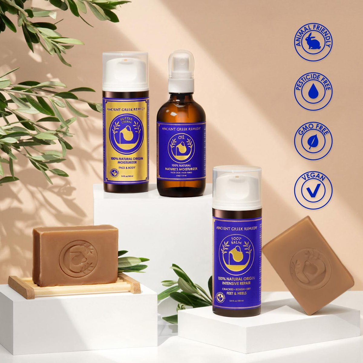 Ancient Greek Remedy Organic Spa Gift Set - Lavender Scented Body Oil, Face Moisturizer, Foot Balm & 2 Soap Bars for Women - Perfect for Christmas, Birthdays & Self Care Avelisse
