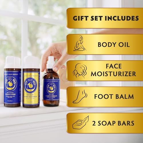 Ancient Greek Remedy Organic Spa Gift Set - Lavender Scented Body Oil, Face Moisturizer, Foot Balm & 2 Soap Bars for Women - Perfect for Christmas, Birthdays & Self Care Avelisse