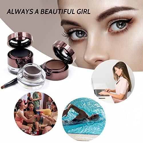 Music Flower Gel Eyeliner & Eyebrow Powder Duo - Black and Brown, Waterproof Smudgeproof Long Lasting Makeup with Brush and Mirror - görsel 12
