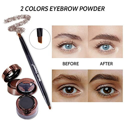 Music Flower Gel Eyeliner & Eyebrow Powder Duo - Black and Brown, Waterproof Smudgeproof Long Lasting Makeup with Brush and Mirror