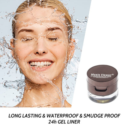 Music Flower Gel Eyeliner & Eyebrow Powder Duo - Black and Brown, Waterproof Smudgeproof Long Lasting Makeup with Brush and Mirror