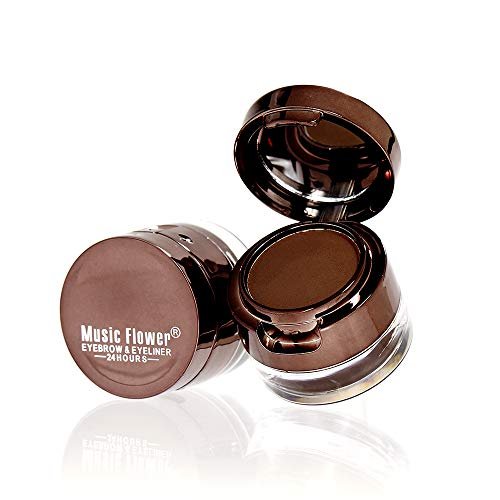 Music Flower Gel Eyeliner & Eyebrow Powder Duo - Black and Brown, Waterproof Smudgeproof Long Lasting Makeup with Brush and Mirror - görsel 14