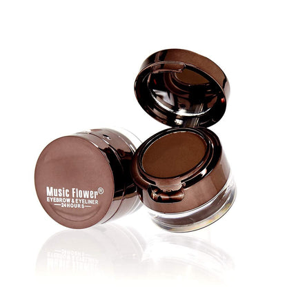 Music Flower Gel Eyeliner & Eyebrow Powder Duo - Black and Brown, Waterproof Smudgeproof Long Lasting Makeup with Brush and Mirror