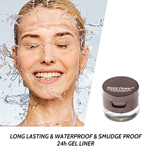 Music Flower Gel Eyeliner & Eyebrow Powder Duo - Black and Brown, Waterproof Smudgeproof Long Lasting Makeup with Brush and Mirror - görsel 6