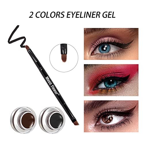 Music Flower Gel Eyeliner & Eyebrow Powder Duo - Black and Brown, Waterproof Smudgeproof Long Lasting Makeup with Brush and Mirror - görsel 10