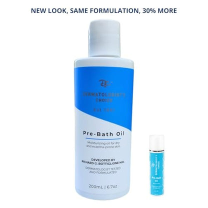 Dermatologist's Choice Pre-Bath Oil - Fragrance-Free Precleansing Treatment for Very Dry, Sensitive, and Eczema-Prone Skin, 6.7 Fl Oz