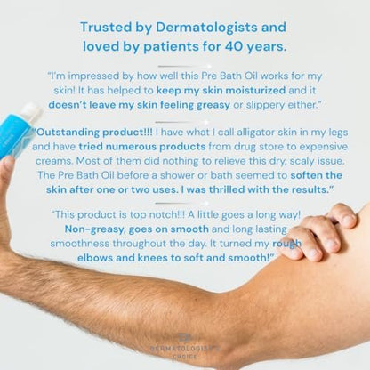 Dermatologist's Choice Pre-Bath Oil - Fragrance-Free Precleansing Treatment for Very Dry, Sensitive, and Eczema-Prone Skin, 6.7 Fl Oz