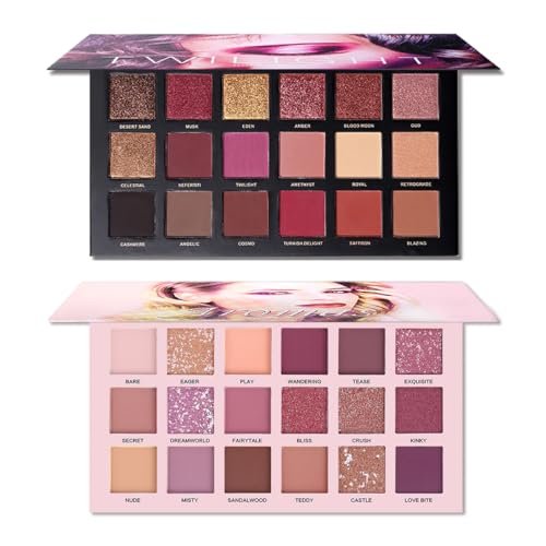 UCANBE 2-Piece Twilight Dusk + Aromas Nude Eyeshadow Palette Set - Highly Pigmented Matte, Shimmer & Glitter Pressed Powder Eye Shadow Kit with Natural Velvet Texture Avelisse