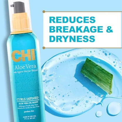 CHI Aloe Vera Oil - Strengthen, Shine & Moisturize Weak Curly Hair - Sulfate, Paraben & Cruelty-Free 3 Oz