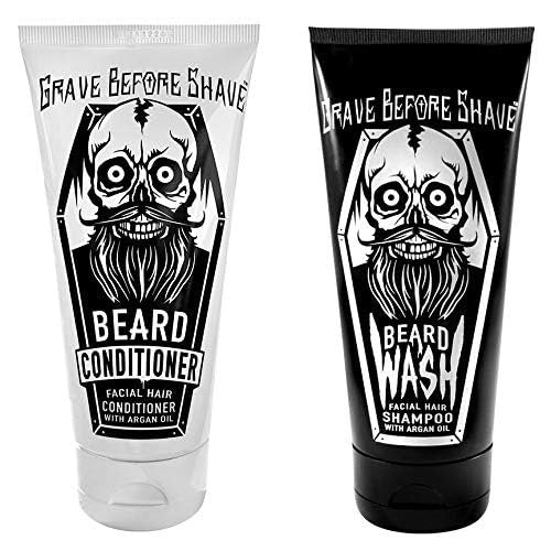 Grave Before Shave Beard Wash & Beard Conditioner Pack - 3 Ounce Duo for Soft, Manageable Beards Avelisse