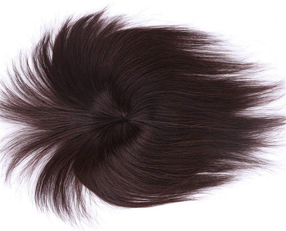 LXUE Real Human Hair Clip in Toppers with Bangs – Women's Hairpieces for Thinning Hair (8" Dark Brown) - görsel 3