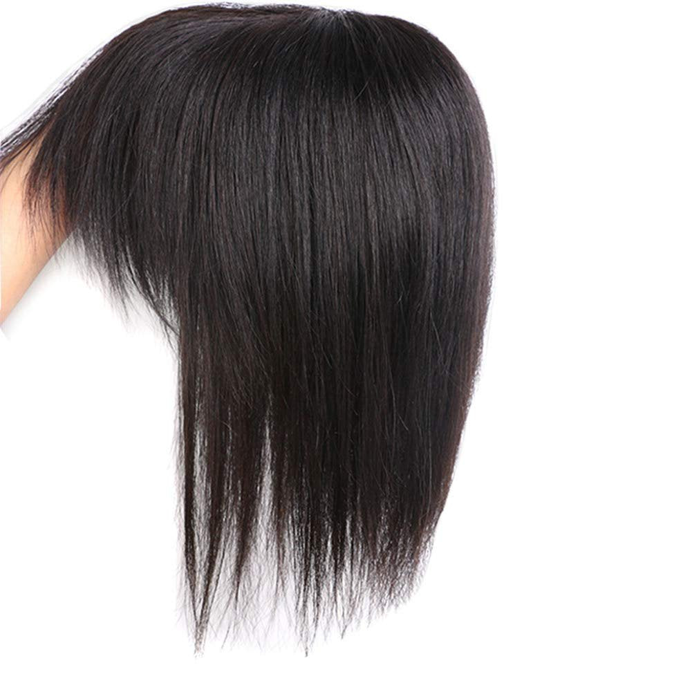LXUE Real Human Hair Clip in Toppers with Bangs – Women's Hairpieces for Thinning Hair (8" Dark Brown) - görsel 1