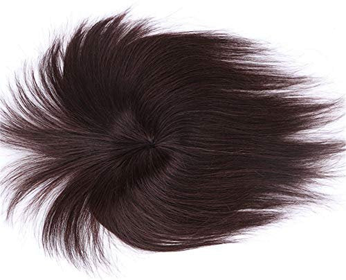LXUE Real Human Hair Clip in Toppers with Bangs – Women's Hairpieces for Thinning Hair (8" Dark Brown) - görsel 4