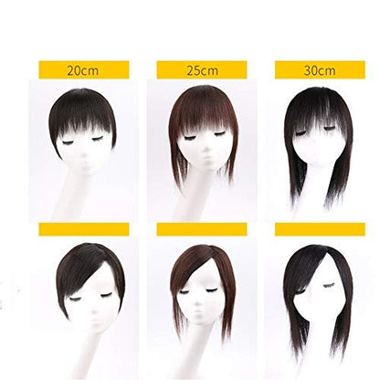LXUE Real Human Hair Clip in Toppers with Bangs – Women's Hairpieces for Thinning Hair (8" Dark Brown)