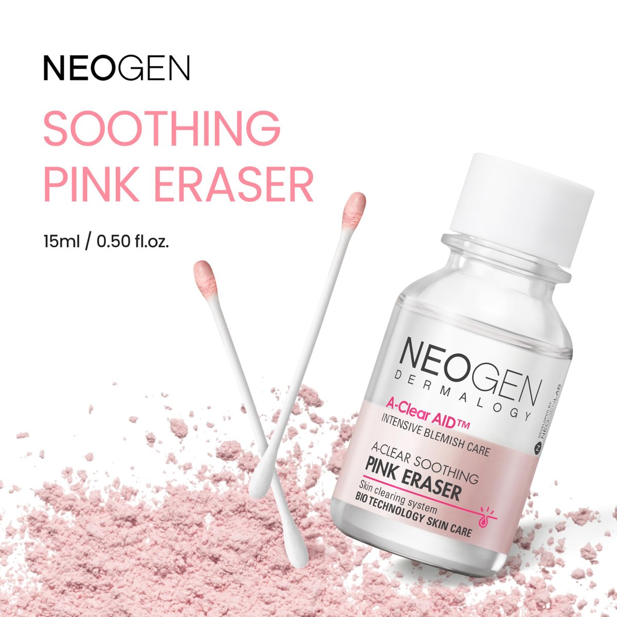 NEOGEN A-Clear Soothing Pink Eraser - Spot Care & Blemish Treatment with Calamine Powder, Korean Skin Care for Face and Skin, 0.50 Fl Oz Avelisse