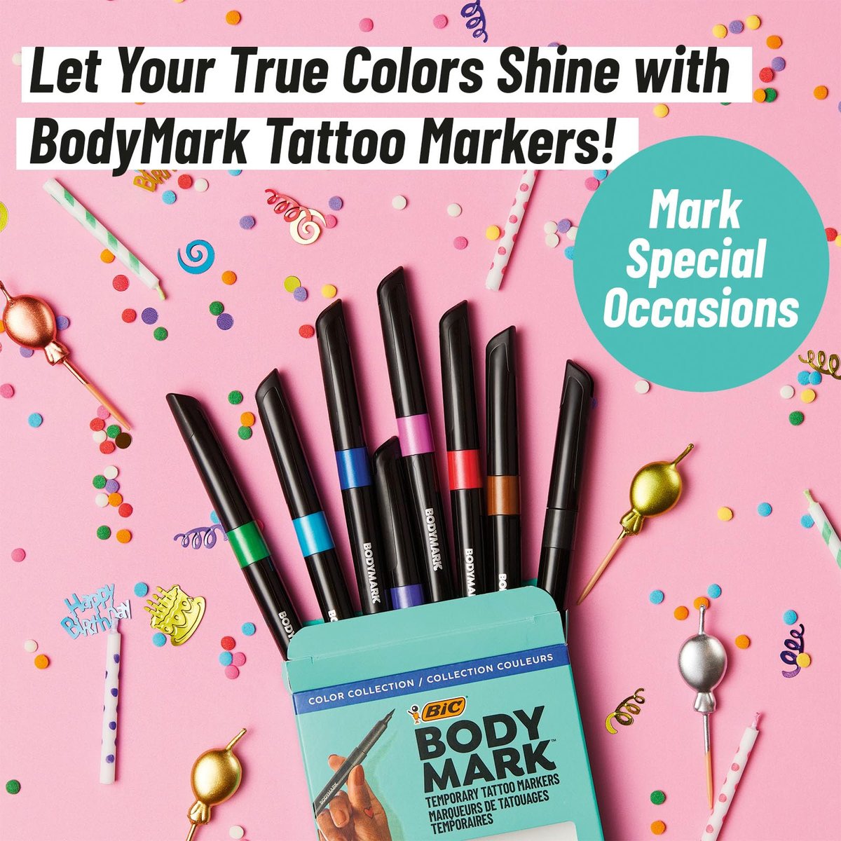 BIC BodyMark Temporary Tattoo Marker, Henna Vibes, Assorted Colors, 3-Count Avelisse