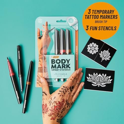 BIC BodyMark Temporary Tattoo Marker, Henna Vibes, Assorted Colors, 3-Count Avelisse