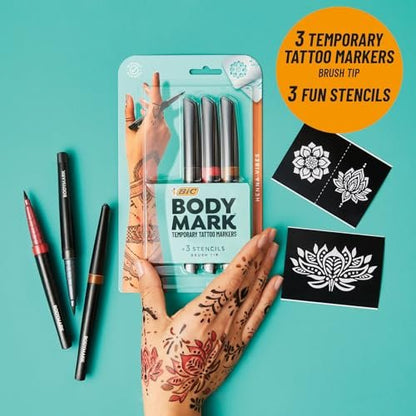 BIC BodyMark Temporary Tattoo Marker, Henna Vibes, Assorted Colors, 3-Count Avelisse