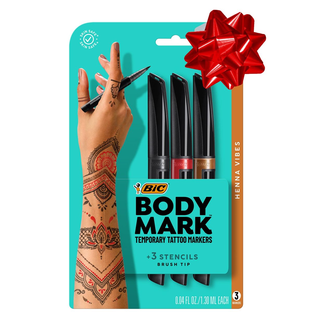 BIC BodyMark Temporary Tattoo Marker, Henna Vibes, Assorted Colors, 3-Count Avelisse