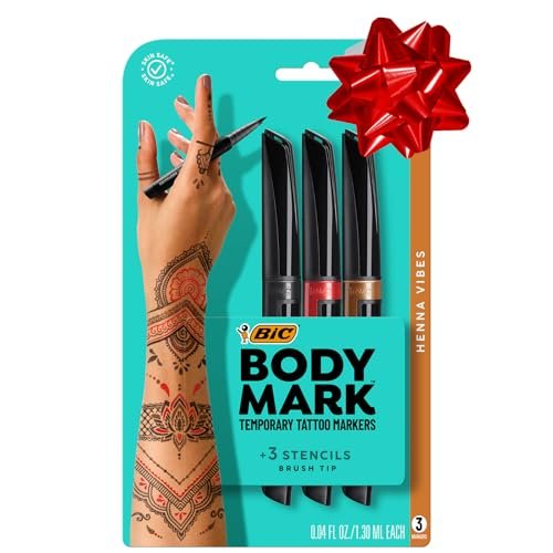 BIC BodyMark Temporary Tattoo Marker, Henna Vibes, Assorted Colors, 3-Count Avelisse