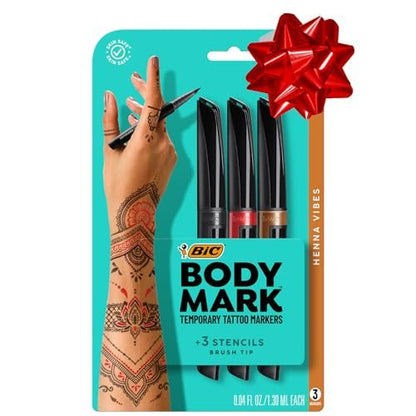BIC BodyMark Temporary Tattoo Marker, Henna Vibes, Assorted Colors, 3-Count Avelisse