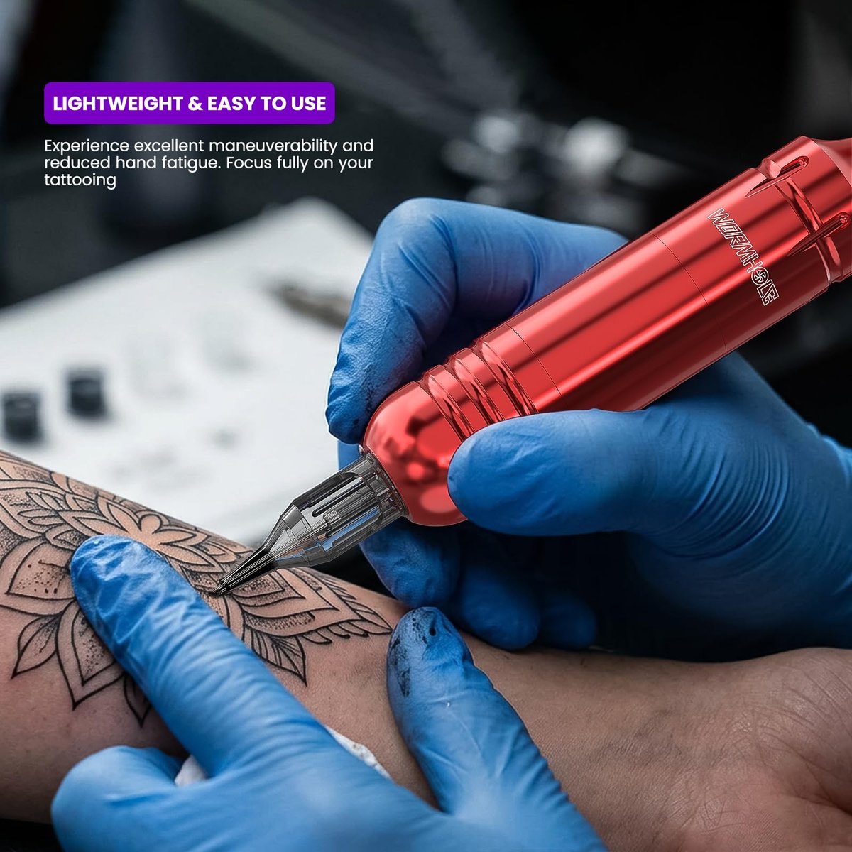 Wormhole Tattoo Kit for Beginners – Rotary Tattoo Pen Kit with 20 Color Inks, 20 Cartridge Needles & Power Supply for Tattoo Practice (Red, 105 Piece Set) Avelisse