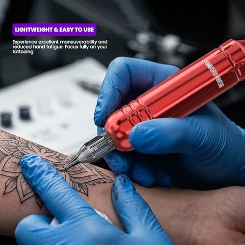 Wormhole Tattoo Kit for Beginners – Rotary Tattoo Pen Kit with 20 Color Inks, 20 Cartridge Needles & Power Supply for Tattoo Practice (Red, 105 Piece Set) Avelisse