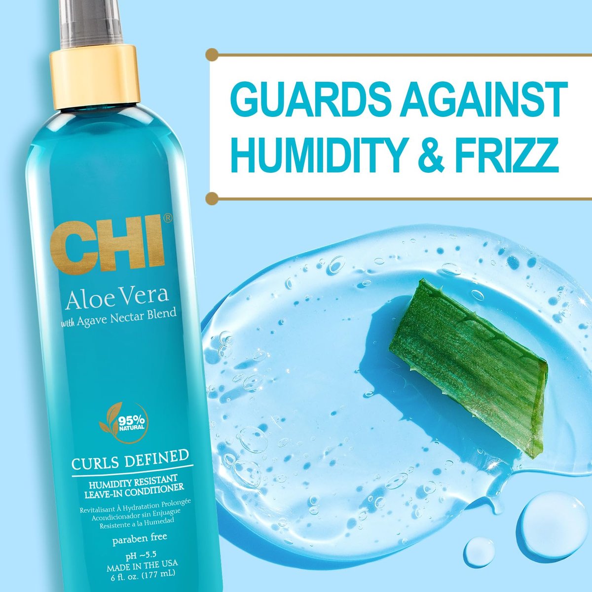 CHI Aloe Vera Humidity Resistant Leave-In Conditioner - Defined, Smooth & Frizz-Free Curls - Sulfate, Paraben & Cruelty-Free - 6 oz Avelisse