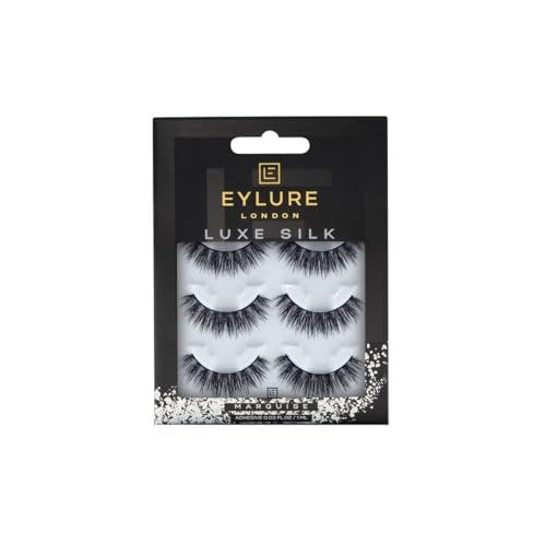 Eylure Luxe Silk Marquise False Lashes – 3 Pairs with Adhesive Included | Faux Mink, Black Avelisse