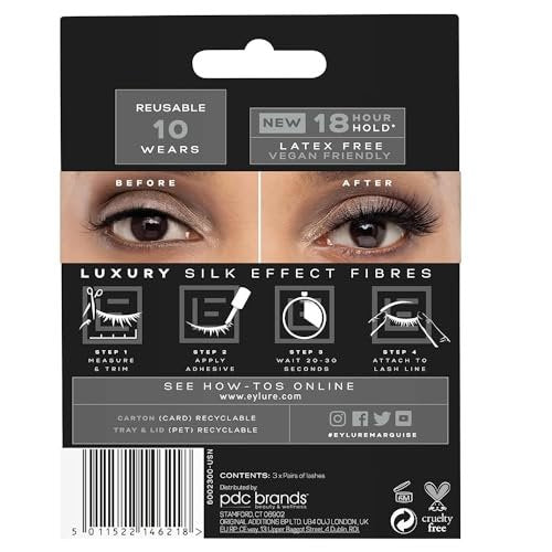 Eylure Luxe Silk Marquise False Lashes – 3 Pairs with Adhesive Included | Faux Mink, Black Avelisse