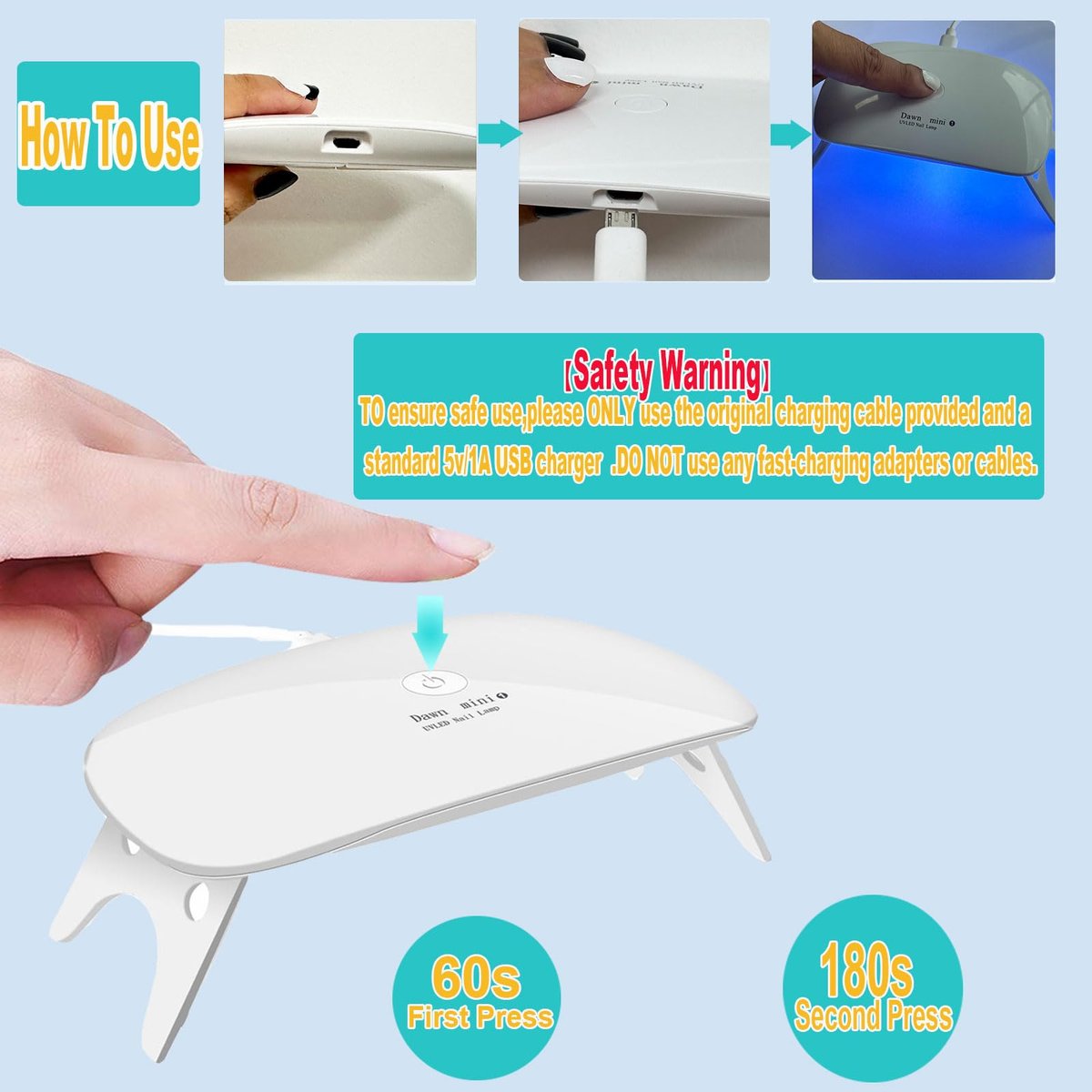 Kepma UV LED Nail Dryer Mini Lamp Portable Curing Light for Gel Nail Polish, 6W (White) - görsel 3