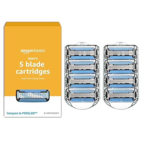 5-Blade MotionSphere Razor Blade Refills for Men's Shave with Dual Lubrication and Precision Beard Trimmer, 8 Cartridges (Fits Select Razor Handles Only) Avelisse