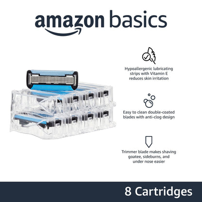 5-Blade MotionSphere Razor Blade Refills for Men's Shave with Dual Lubrication and Precision Beard Trimmer, 8 Cartridges (Fits Select Razor Handles Only) Avelisse